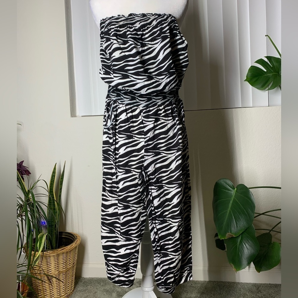 tube top Zebra print strapless Jumpsuit with pocket